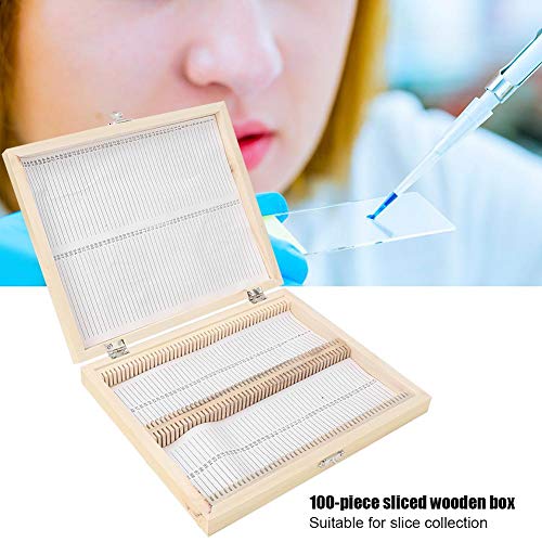 100PCS Reines Massivholz handgefertigt Biologie Glas vorbereitet Mikroskop Objektträger Proben Holzdia Aufbewahrungsbox Fall für Slice Collection, mit Metallschnalle und Metallscharnier