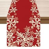 XCHI Red Snowflakes Winter Christmas Xmas Table Runner Table Decoration for Home Kitchen Dining Holiday Decor 13x72 Inch