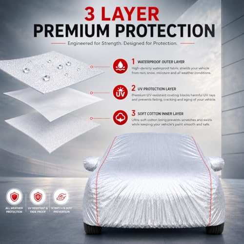 Image of Premium Car Cover for BMW 3 Series GT Model | Waterproof, UV & Dust Protection | Mirror & Antenna Pocket | Triple Stitched, Soft Inner Lining, Belt & Buckle (Metalic Silver)