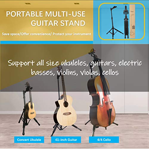 Multiuse Guitar Stand Cello Stand, TOM All-powerful and Portable Folding Stand for Multiple Instruments, Adjustable to Support Kinds of Instruments, Guitar, Ukulele, Cello, Banjo. (TX-1)