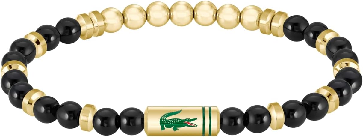 Lacoste Men's Matchpoint Beaded Bracelet with Jade Stones, Enamel Detail, Men’s Designer Bracelet - Gift for Him