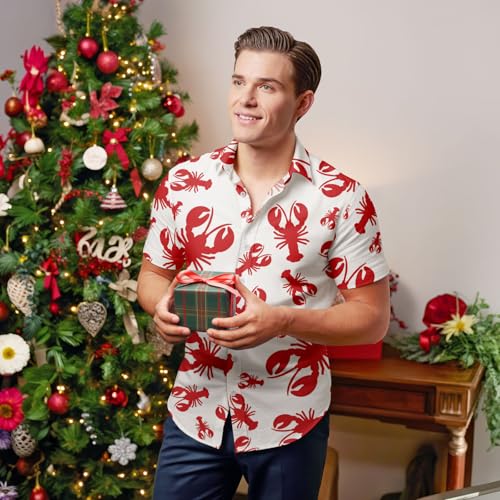 HUNTFAMI Men's Hawaiian Beach Shirt with Flamingo Shirt Men Print - Short Sleeve Linen Button Down2