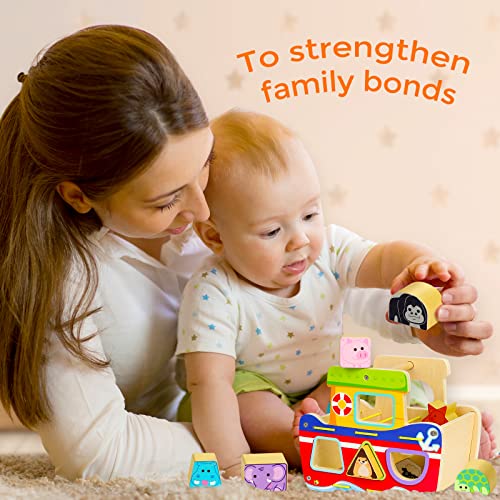 Cheffun Wooden Shape Sorting Cube - Special Edition Of Shape Sorting Toys With 16 Colorful Animals Blocks In 8 Shape, Excellent Preschool Learning Activities, Shape Sorter Toys For Toddlers Ages 3+ #TOP4