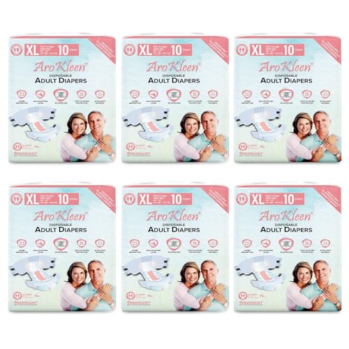Image of AroKleen (ISI CERTIFIED) Adult Diapers Tape Style | Extra Large (XL) Size, 60 Count, Waist Size (127-170cm | 50 inch-67 inch inches), Unisex, High Absorbency, Leak Proof, Overnight Protection, Odour lock, Anti-Bacterial Absorbent Core-Pack of 6