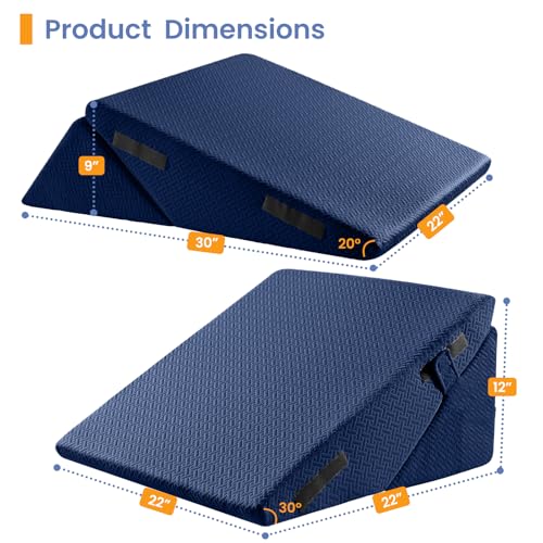 Sasttie Wedge Pillow for After Surgery, Adjustable Bed Wedge Pillow Headboard for Acid Reflux, Sleeping, Neck & Back Support, with Removable Cover, Navy