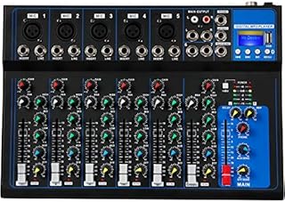 Depusheng HT7 Bluetooth Portable Audio Mixer w/USB DJ Sound Mixing Console MP3 Jack 48V Power for Computer Recording, 7-Channel Bands Mixing Boards For Studio Recording