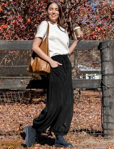 TARSE Womens Corduroy Harem Pants Casual Loose Fit Baggy Elastic Waist Lantern Casual Pants with Pockets3