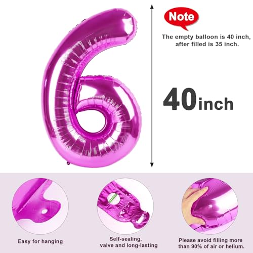 Image of 6 Balloon Numbers Birthday Decorations, 40In Rose Purple Balloons for Party | Eye-catching Appearance, Perfect Decorative Centerpieces, Convenient Self-sealing Structure, Widely for Various Occasions
