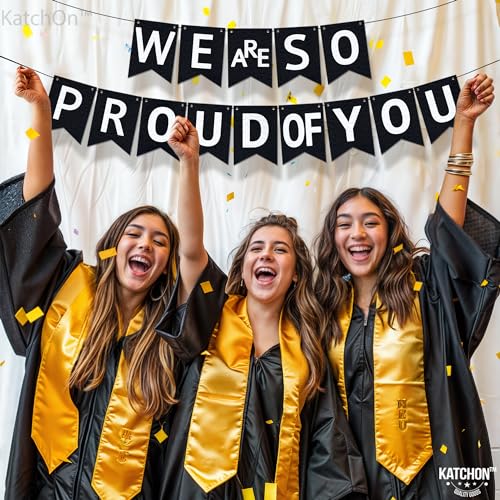 Image of KatchOn, We are So Proud of You Banner - Felt, 10 Feet Pre-Strung Congratulations Banner, Black Graduation Banner for Class of 2026 Graduation Decorations 2026 Congratulations Decorations