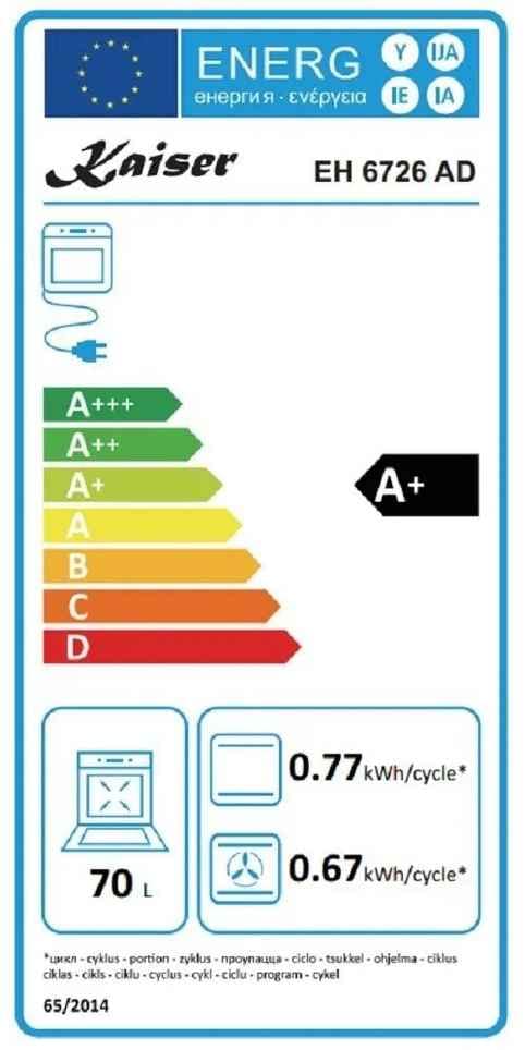 Kaiser Herdset EH 6726 AD + KCG 6380 Turbo, Retro Einbau Backofen 80L, Elektro Backofenset – 11 Betriebsfunktionen + Einbau Gas Kochfeld 60 cm, Schwarz Glas, Erdgas/Propangas/Fl.Gas – Bild 5