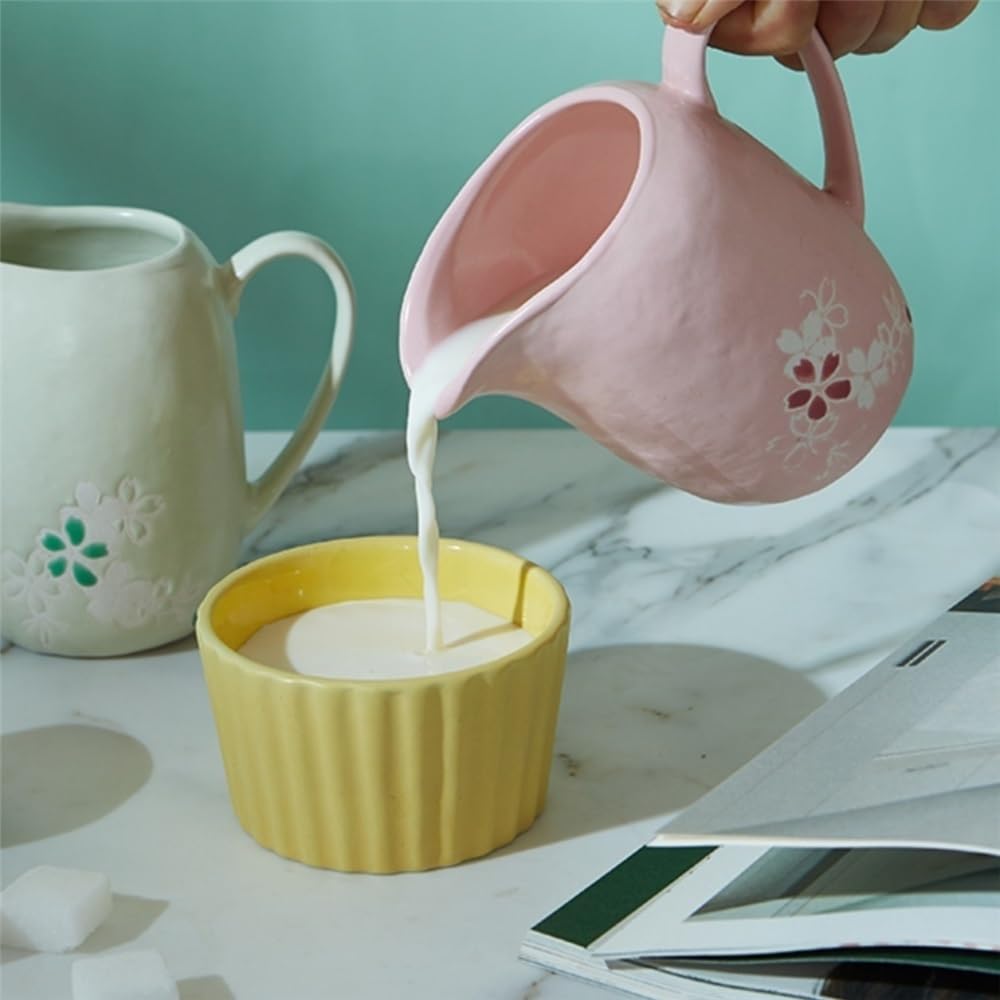 MRKU Pot à Lait, saucière, Tasse à Eau, pichet, crémier, Distributeur de café, sucrier, Pot à crème en céramique Peint à la Main avec Anse et Bec verseur Pointu.