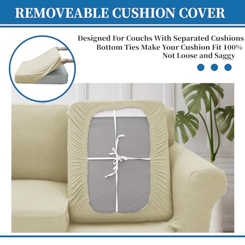 XINEAGE New 3 Pieces Couch Covers for 2 Cushion Sofa Super Stretch Loveseat Slipcover Pet Dog Universal Slip Cover Anti Slip Love Seat Furniture Protector (Light Beige, 55"-69")