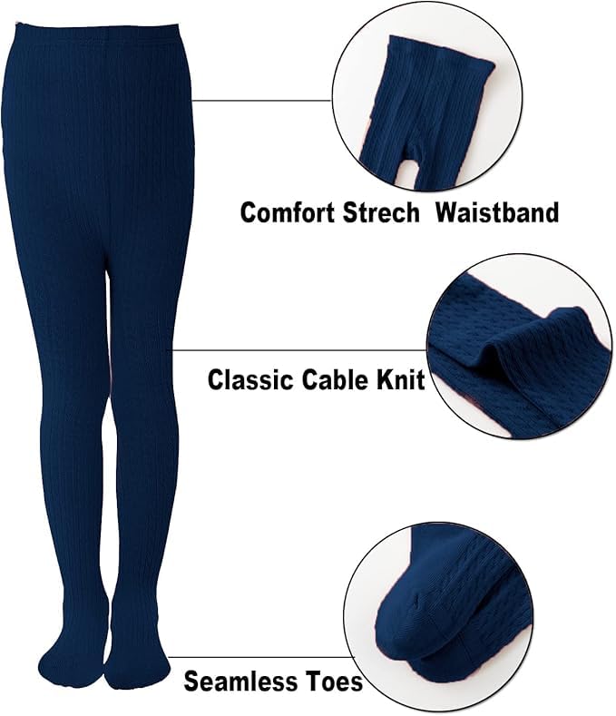 Image of EPEIUS Baby Girl Tights Thick Cable Knit Leggings Seamless Cotton Toddler Girls Stockings School Tights for 2T-12 Years