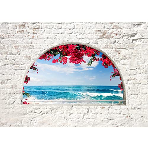 Runa Art Fototapete Fenster Strand und Meer 352 x 250 cm Vlies Tapeten XXL...