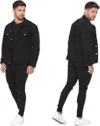 Jaqueta Jeans Masculina Preta Casual com Bolsos e Fechamento em Botão