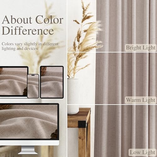 Image of Oatmeal Linen Curtains 84 Inches Long for Bedroom Back Tab Light Filtering Privacy Semi Sheer Curtains Modern Farmhouse Decor Oatmeal Cotton Textured Curtain for Living Room 2 Panels Set 52x84