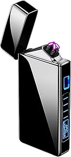 Windproof Lighter, Dual Arc Lighter Outdoor, Wearproof PVD Plating Lighter, Rechargeable USB Lighter, Flameless Plasma Lighter with Battery Indicator (Black)