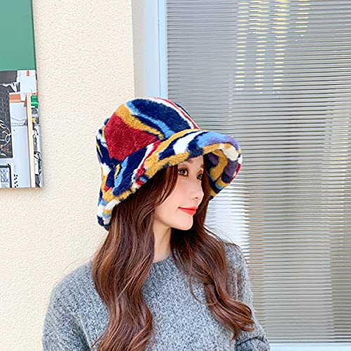 Wetmt Furry Bucket Hat For Women Multicolored Winter Faux Fur Fisherman Hat Thick Solid Fluffy Fuzzy Warm Plush Bucket Hats thumb #2