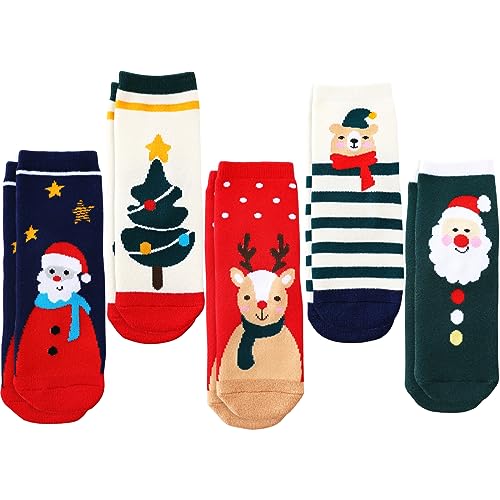 COOLANS 5Pairs Christmas Socks Children Unisex Cotton Crew Socks Xmas Socks for 1-3/3-5/6-8/9-12 Kids Children Girls Boys Toddlers (UK Age 1 Year 3 Years Regular SET04)