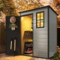 DWVO 5x3ft Resin Outdoor Storage Shed with Floor, Waterproof Lockable Storage Shed with Window, Plastic Outside Tool Storage for Garden, Backyard Patio