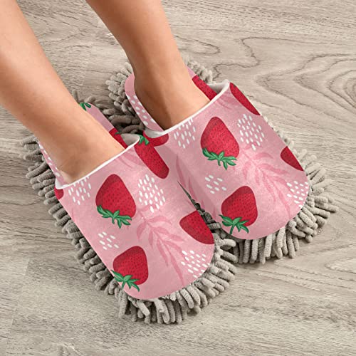 Kigai Microfiber Cleaning Slippers Summer Strawberry Washable Mop Shoes Slipper For Men/Women House Floor Dust Cleaner, Size M #TOP3