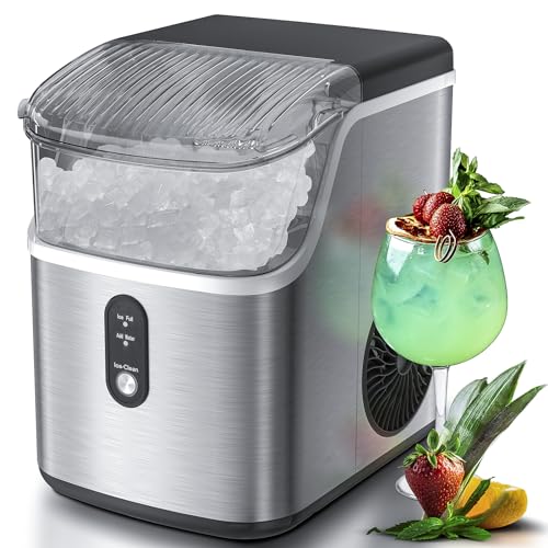 ZAFRO Nugget Ice Maker Countertop, Pebble Ice Machine with Self-Cleaning, 35Lbs/24H, Pellet Ice Maker with Ice Basket/Ice Scoop/Ice Bag for Home/Office/Bar/Party, Grey