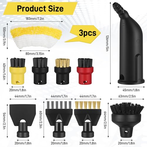 12 Stück Zubehör Kompatibel mit Kärcher Dampfreiniger Easyfix SC1 SC2 SC3 SC4 SC5, Handdüse Ersatzteile Set inkl Verlängerte Düse, Rundbürste, Fugenbürste, Mikrofaser-Tücher, Schaber