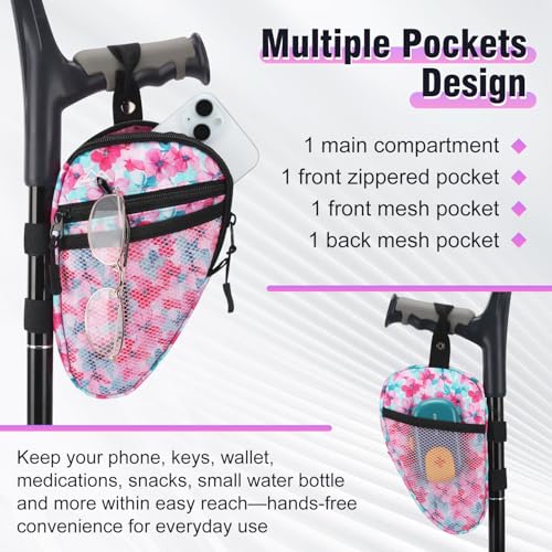 supregear Forearm Crutch Bag - Lightweight Water-Resistant Premium Storage Organizer with Cup Holder & Multiple Pockets, Hands-Free Mobility Accessory for Elbow Crutches, Ink Pink — view 4