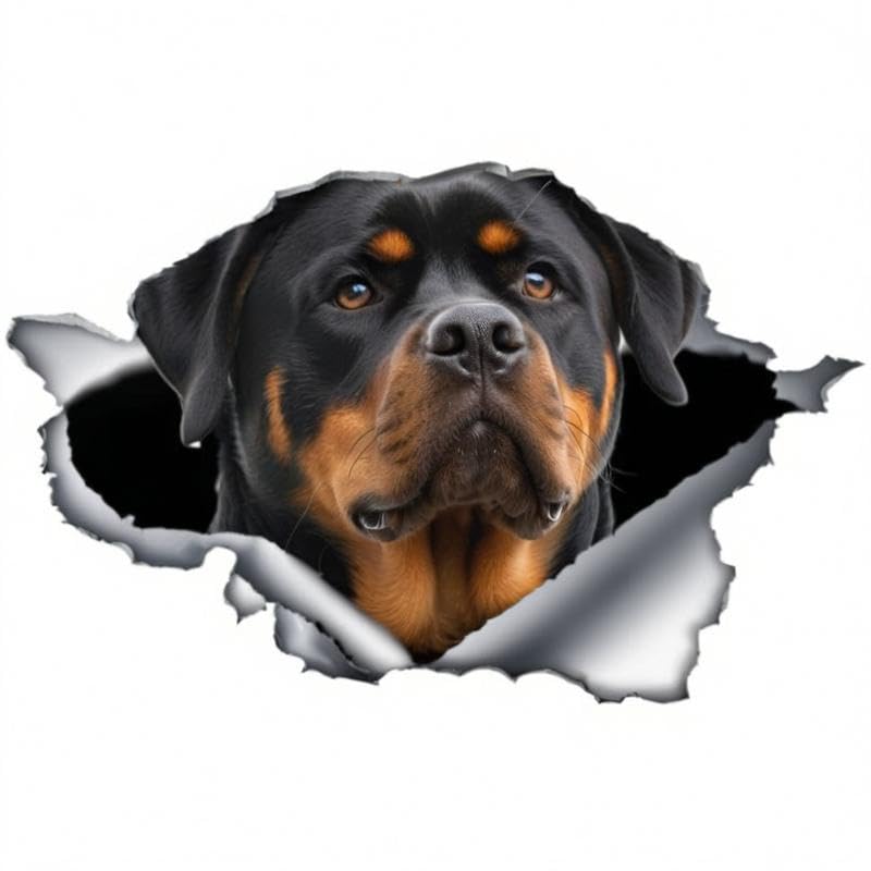 Rottweiler Autoaufkleber, Reflektierend, Wasserfest, 3D Zerrissen Effekt, Hund Lustige Dekorative Aufkleber für Auto, Laptop, Kühlschrank ((18cm/7.09inch))