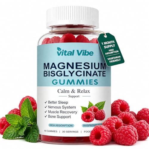 Magnesium Bisglycinate Gummies with 400mg Magnesium Bisglycinate Chelate Magnesium Glycinate for Relaxation Sleep Support & Relax Muscles Sea Salt & Real Raspberry 60 Vegan Gummies