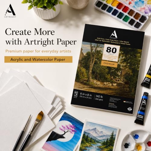 Image of ArtRight Artists' A5 Acrylic Paper Pack of 80 Sheets, 300 GSM; Rough Grain Handmade Sheets for Gouache & Mixed Media (Papers for Acrylic & Gouache Media)