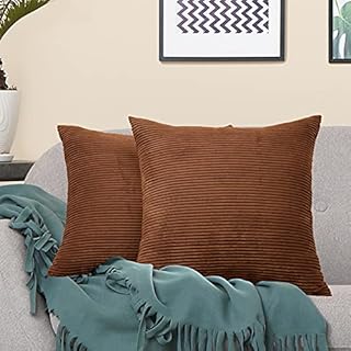 VERCART Housse de Coussin en Velours Côtelé Lot de 2 Doux Moderne Carré Décoratif Taie d'oreiller de Canapé pour Chambre à Coucher Salon Voiture Marron 45x45cm