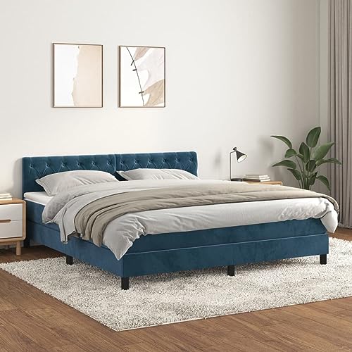 HUAKEHOM Boxspringbett mit Matratze Doppelbett Polsterbett Bett Hotelbett Bettrahmen Lattenrost Schlafzimmerbett Dunkelblau 160x200 cm Samt HUAKEHOM Boxspringbett mit Matratze Doppelbett Polsterbett Bett Hotelbett Bettrahmen Lattenrost Schlafzimmerbett Dunkelblau 160x200 cm Samt
