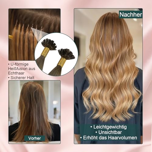 Image of Easyouth 20 Inch U Tips Hair Extensions Human Hair Balayage, Brown Utip Hair Extensions Balayage, 50G 50S, Darker Brown Ombre, Long Straight Hair, Prebonded Keratin Hair Extension, for Women