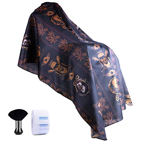 Hair Cutting Cape, Osonm Barber Cape 55 63 inch with Neck Duster Brush and Neck Strips 3pcs Set, Home Salon Use Haircut Cape for Hairdresser 4 Colors and One Size Fits All-Black and Gold