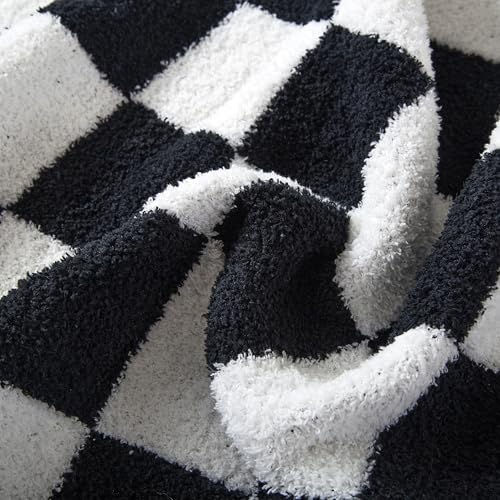 Image of Elegant Comfort Checkered Throw Blanket, Black Super Soft Cozy Fluffy Warm Throw Blankets for Couch, Sofa, Chair, Bed, Camping, Picnic, Travel Lightweight Bed Blanket (50 inch x 70 inch)