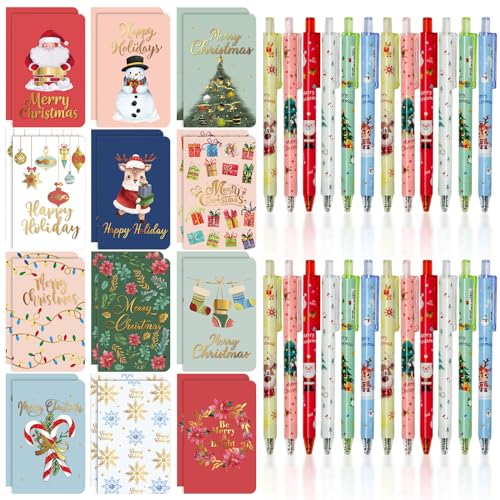 Cinrobiye 48 Pcs Christmas Mini Notepads with Ballpoint Pens Christmas Pocket Notebooks Merry Christmas Bulk Small Memo Note Pads for Classroom Gifts Favors Goodie Bag Fillers Stocking Stuffers