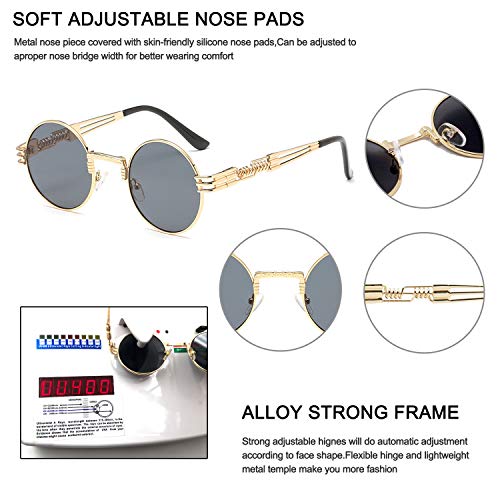 Image of PROUDDEMON Retro Gothic Steampunk Sunglasses for Women Men Round Lens Metal Frame
