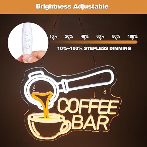 Image of Ineonlife Coffee Bar Neon Sign, Dimmable LED Neon Light Up Sign for Coffee Station Cafe Wall Decor Home Bar Kitchen Party Decoration Gifts (14 inch x 11.8 inch)
