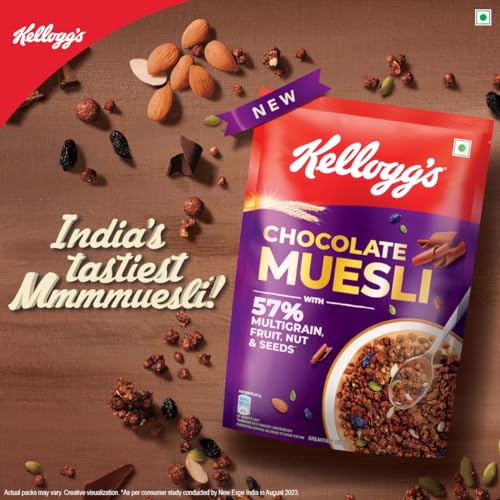 Image of Kellogg's Chocolate Muesli 450g | 12-in-1 Power Breakfast | India's No. 1 Muesli | Multigrain Breakfast Cereal | Pack of 2