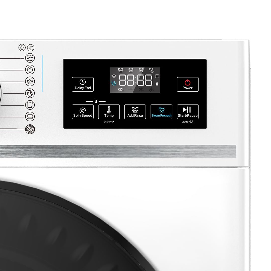 Aspes Lavatrice 6 kg carico frontale, bianca, AL6205AIDV, motore inverter, display digitale, porta nera, classe di efficienza energetica A, tamburo Waterdrop, 14 programmi, sistema Eco-Logic