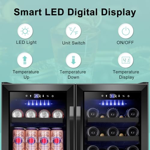 30'' Wine and Beverage Refrigerator, Upgrade Dual Zone Wine Cooler, 30 Inch Wine beverage Fridge Built in or Freestanding Under Counter Large Capacity Glass Door Advanced Cooling System,Black