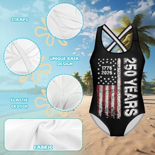 Image of One Piece Swimsuit for Girls Kids Quick Dry Bathing Suit with Crossback Strap Summer Beach Swimwear Size 5T-14