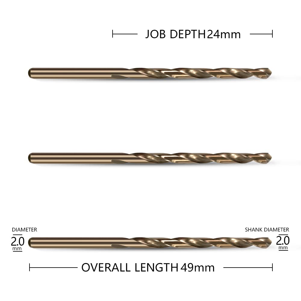 HUAZHICHUN 10PCS Size 2.0mm,M42 8% Cobalt,Drill bits Sets,Metal Drill bits for Steel,High Speed Steel Jobber Length Drill, Split Point
