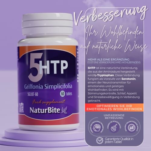 Griffonia Simplicifolia (5-Htp) Naturbite, 120 Tabletten. Fördert die Entspannung und reduziert Stress, hilft die Stimmung. Verbessert den natürlichen Schlaf und die erholsame Ruhe – Bild 3