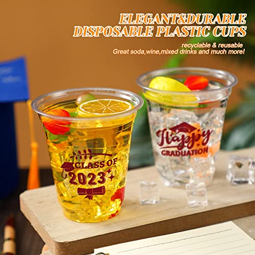 100 Pack Graduation Disposable Cups 12Oz Plastic Grad Cups Disposable Drinkware For Class Of 2023 Congrats Grad Elegant Party Supplies Tableware Decorations (Wine Red) #TOP3