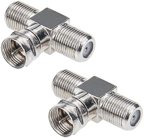 Coaxial Cable Splitter, TV Splitter 2 in 1 Out 2-Pack F Type RG6 Male to 2 F Female 3 Way Cable Splitter Coax T Connector Adapter for Video VCR Antenna Cable Satellite
