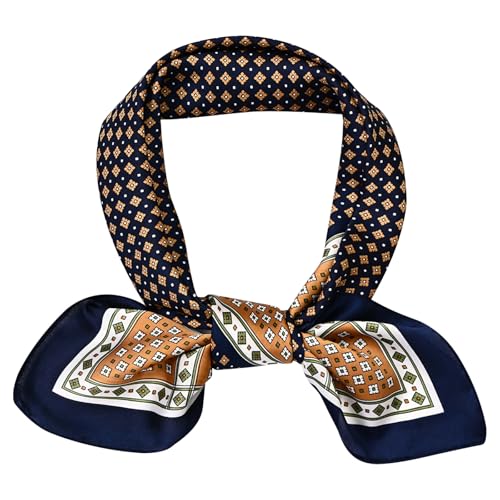 Mayoii Bandana de seda para hombre, pañuelo de satén para cuello cuadrado, accesorio ligero de moda para uso formal, de negocios o casual, 70 x 70 cm, azul marino, Talla única
