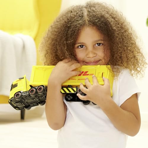 Dickie Toys Volvo DHL Truck FH16 (35 cm) - Spielzeug LKW mit Gabelstapler, Licht & Sound - Großes Kinder LKW Spielzeug ab 3 Jahre, Post-Transporter inkl. Batterien & Zubehör - 203747018