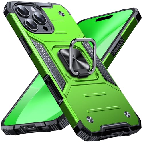 Image of Anqrp Heavy Duty Case for iPhone 16 Pro Case with Enhanced Ring Holder Grip Stand, Military Grade Shockproof Rugged Drop Protective Silicone Hard Slim iPhone 16 Pro Phone Case Cover,Spring Grass
